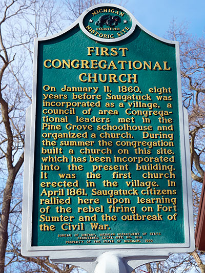 Michigan Historical Marker dedicated to the 1st Congregational Church. Photo ©2015 Look Around You Ventures LLC.